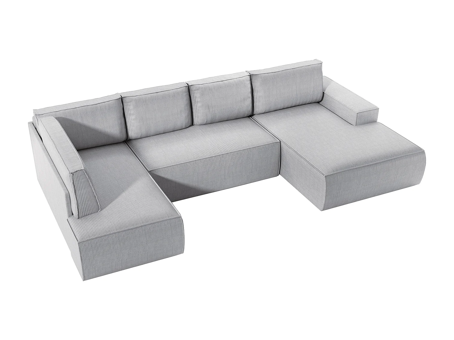 Stor panorama hjørnesofa med sovefunksjon i lysegrå kordfløyel AMELIA