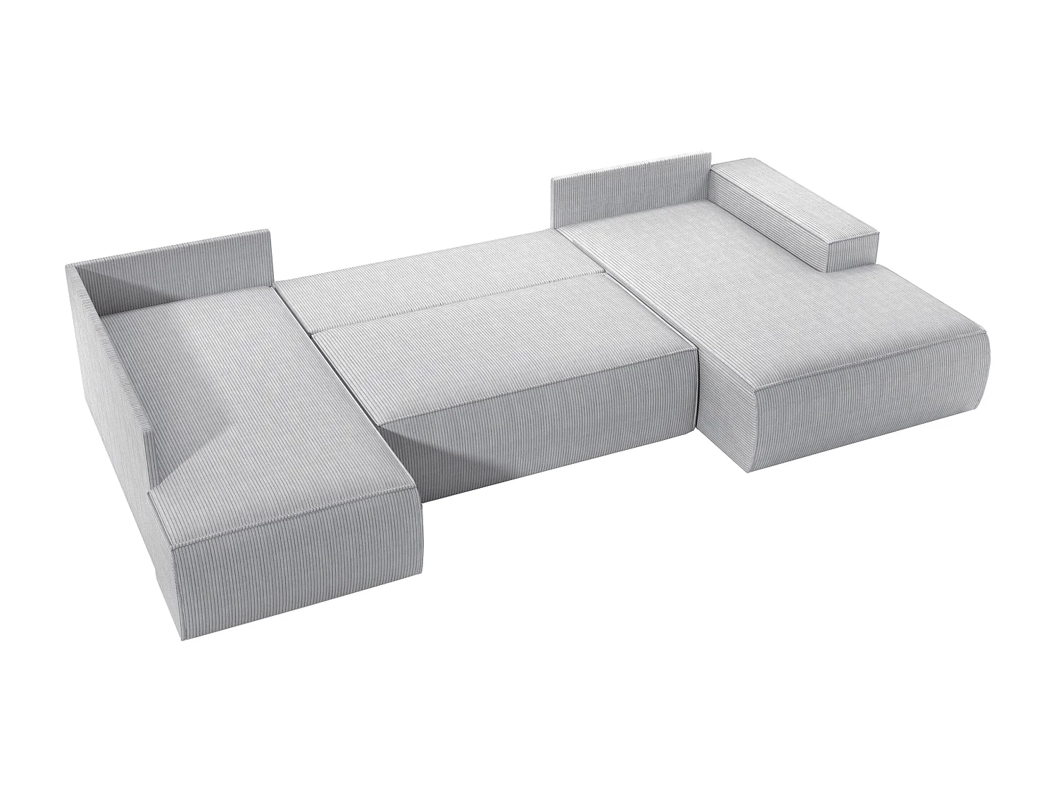 Grand canapé d'angle droit panoramique convertible en velours côtelé gris clair AMELIA