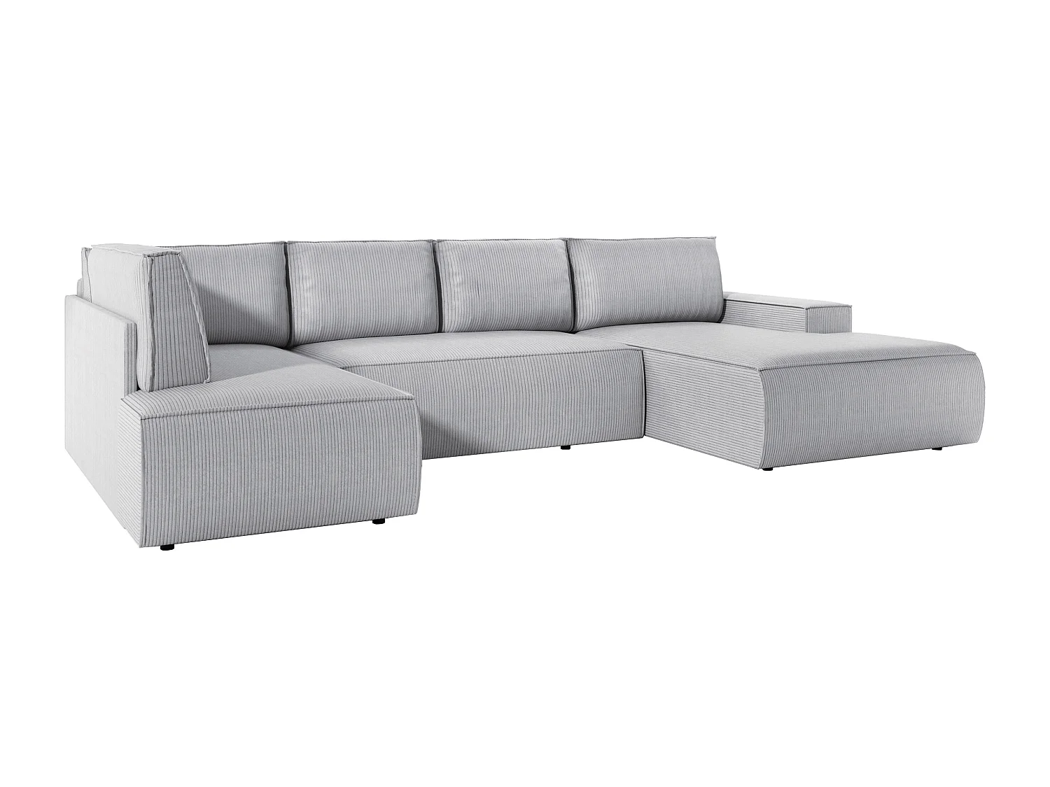 Grand canapé d'angle droit panoramique convertible en velours côtelé gris clair AMELIA