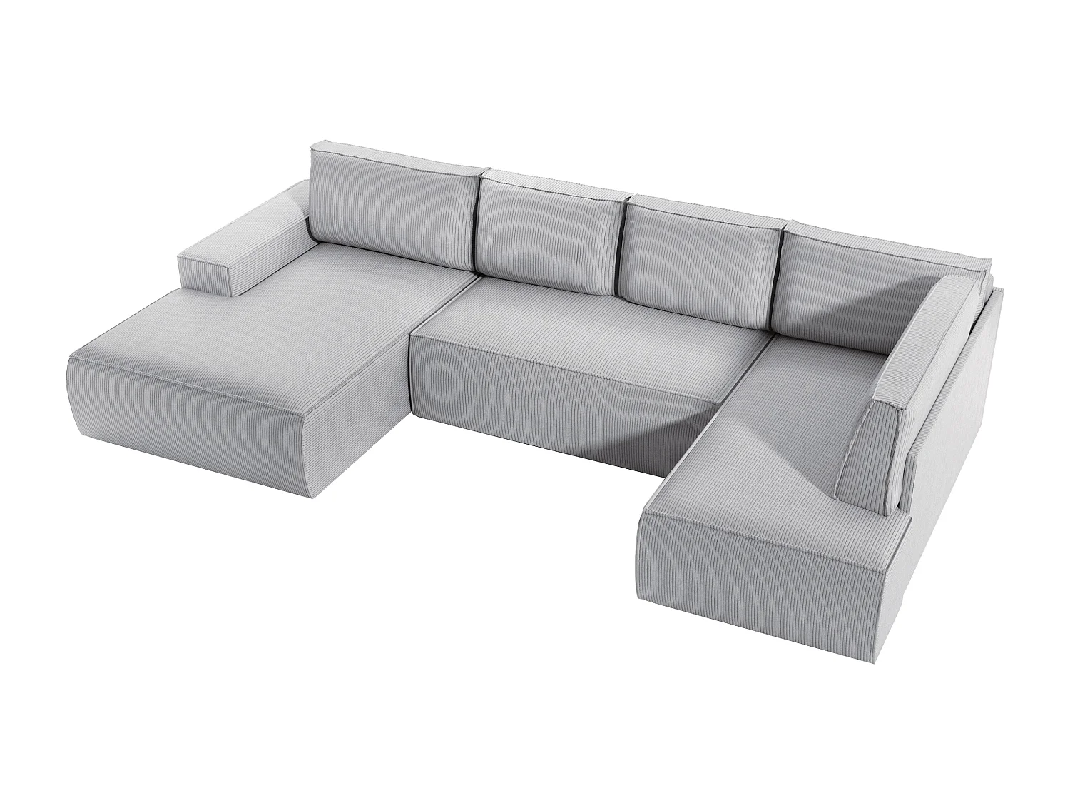 Gran sofá rinconera izquierda panorámico en terciopelo gris claro AMELIA