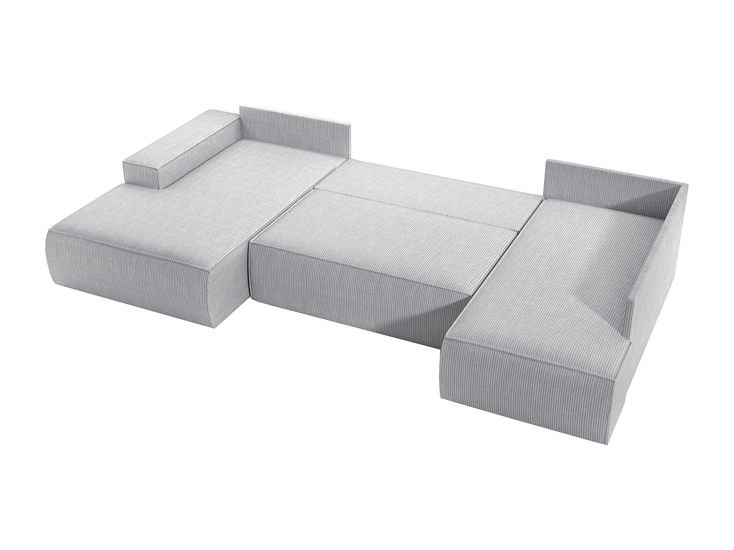 Grand canapé d'angle gauche panoramique convertible en velours côtelé gris clair AMELIA