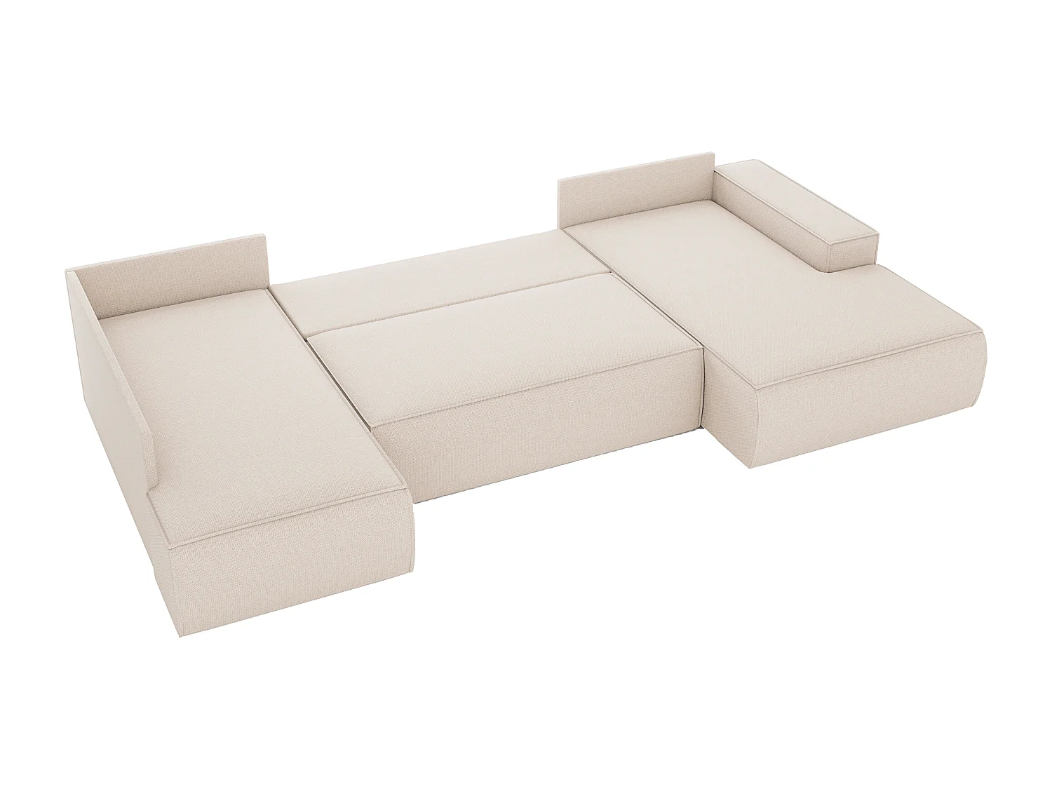 Große Wohnlandschaft mit Schlaffunktion - Ecke rechts - Strukturstoff - Beige - AMELIA