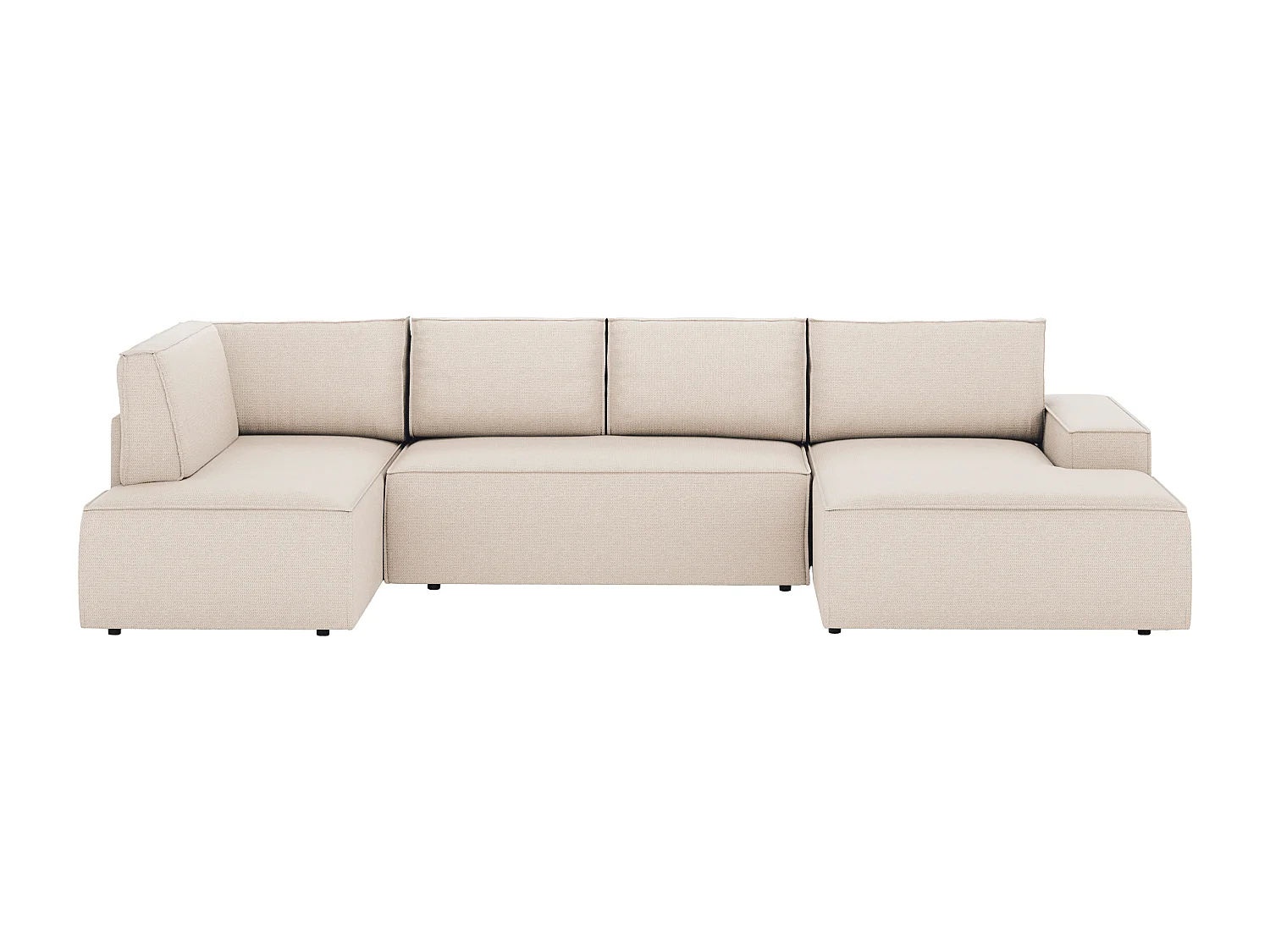 Grote, panoramische slaapbank met hoek rechts in beige textuurstof AMELIA