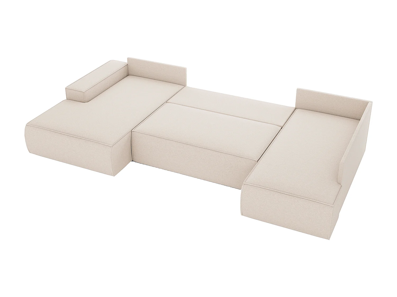 Grote, panoramische slaapbank met hoek links in beige textuurstof AMELIA