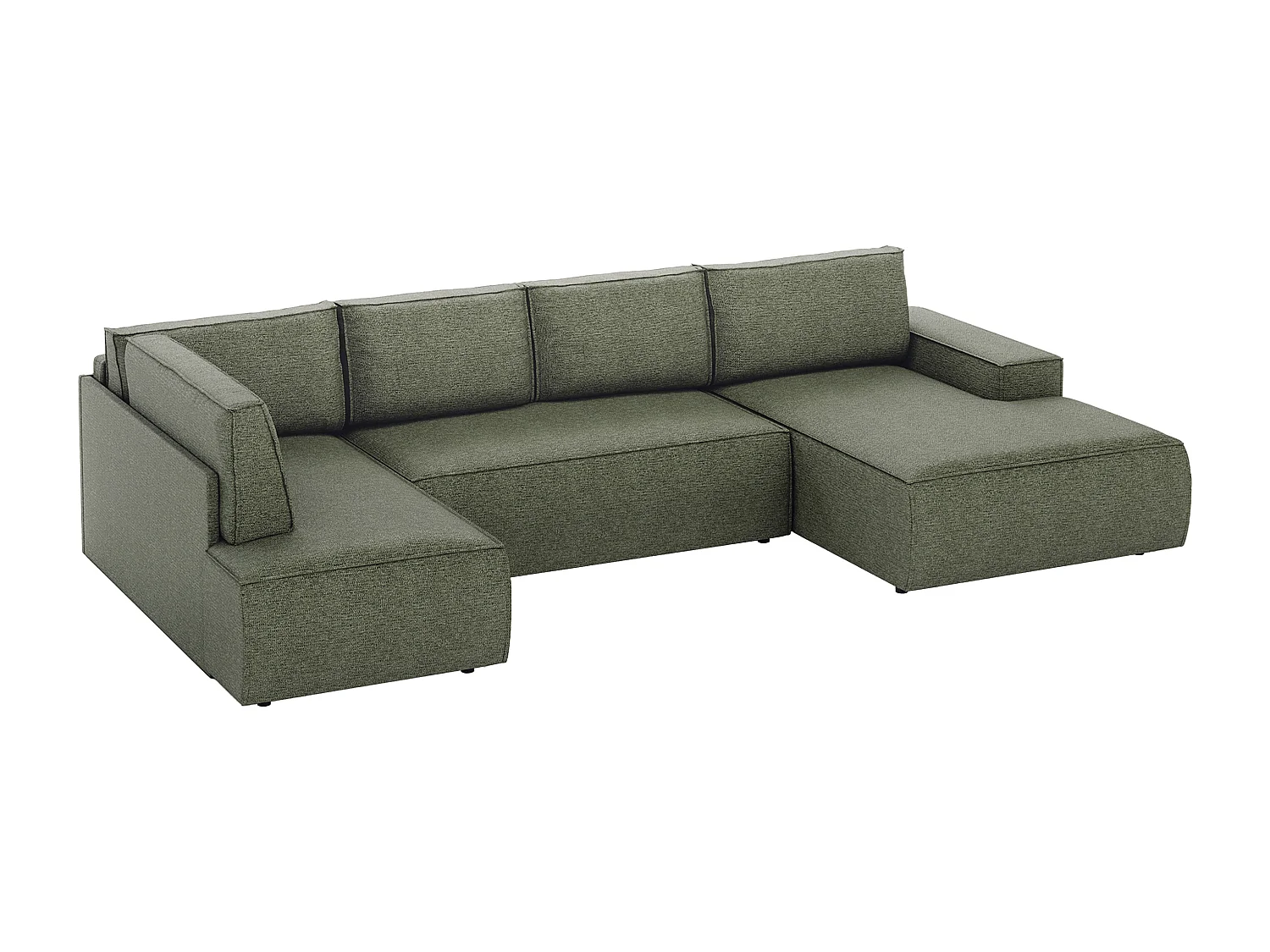 Grand canapé d'angle droit panoramique convertible en tissu texturé vert AMELIA