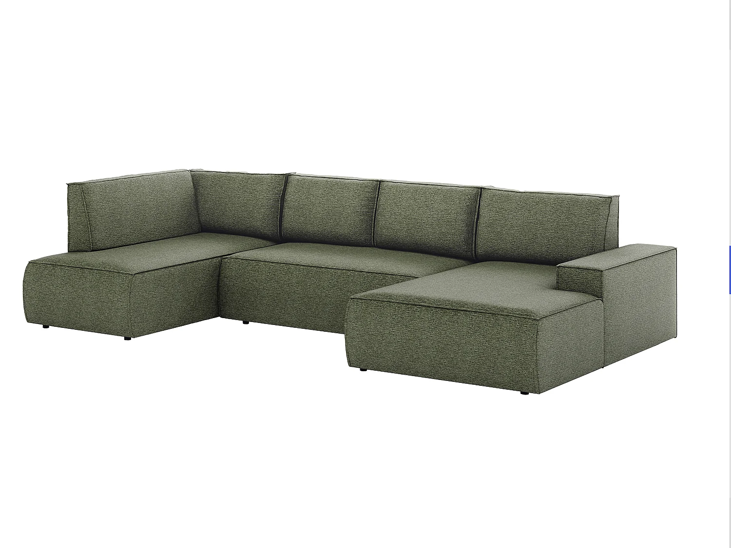 Grand canapé d'angle droit panoramique convertible en tissu texturé vert AMELIA