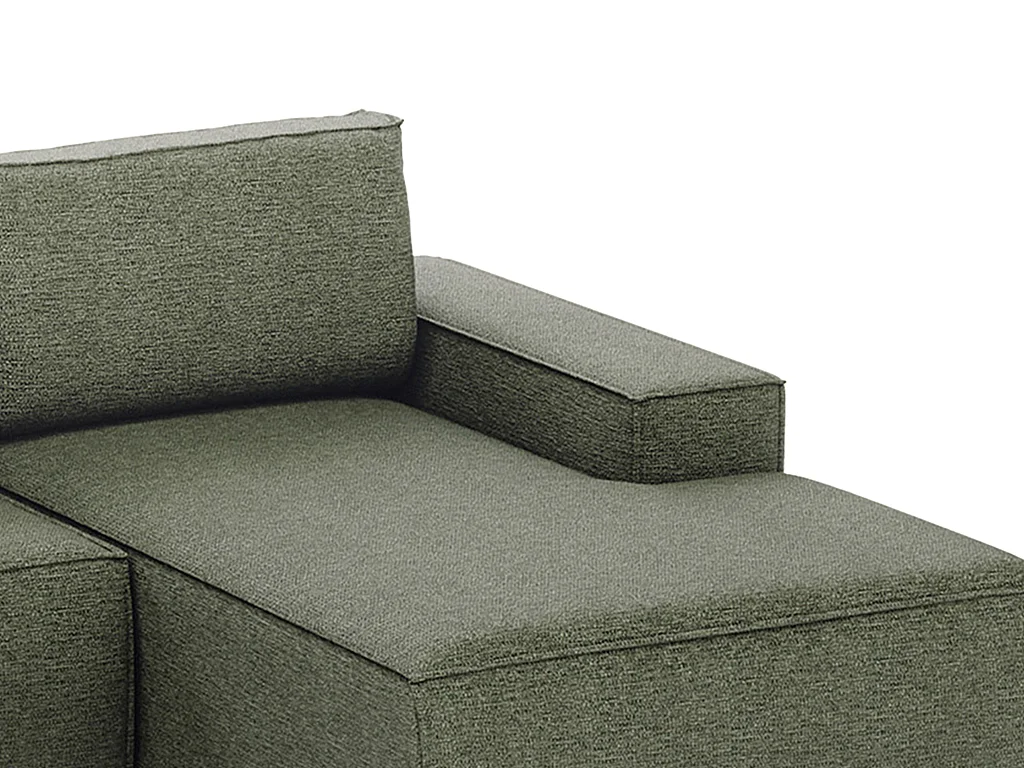 Grand canapé d'angle droit panoramique convertible en tissu texturé vert AMELIA