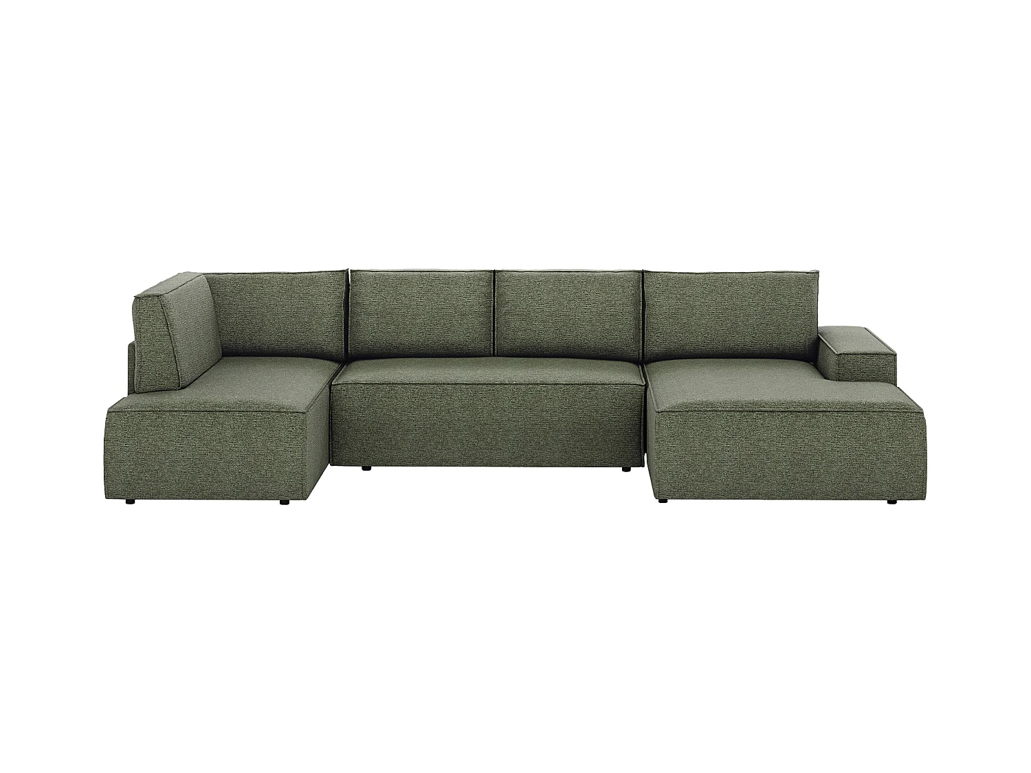 Grand canapé d'angle droit panoramique convertible en tissu texturé vert AMELIA