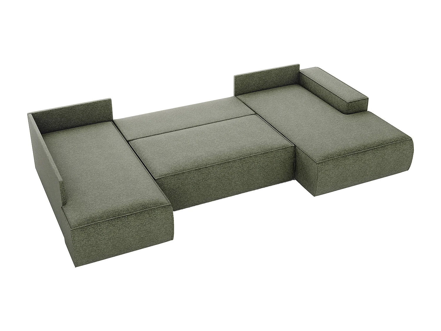 Grand canapé d'angle droit panoramique convertible en tissu texturé vert AMELIA