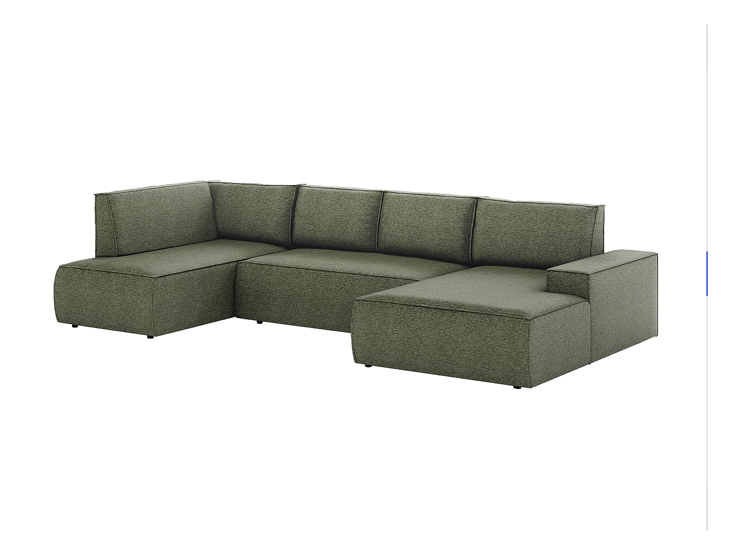 Grote, panoramische slaapbank met hoek rechts in groene textuurstof AMELIA