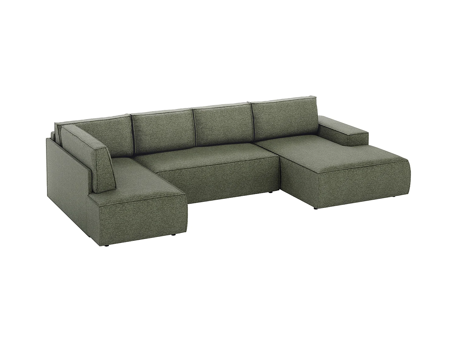 Grote, panoramische slaapbank met hoek rechts in groene textuurstof AMELIA