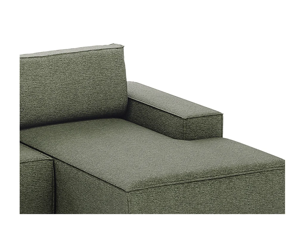 Grote, panoramische slaapbank met hoek rechts in groene textuurstof AMELIA