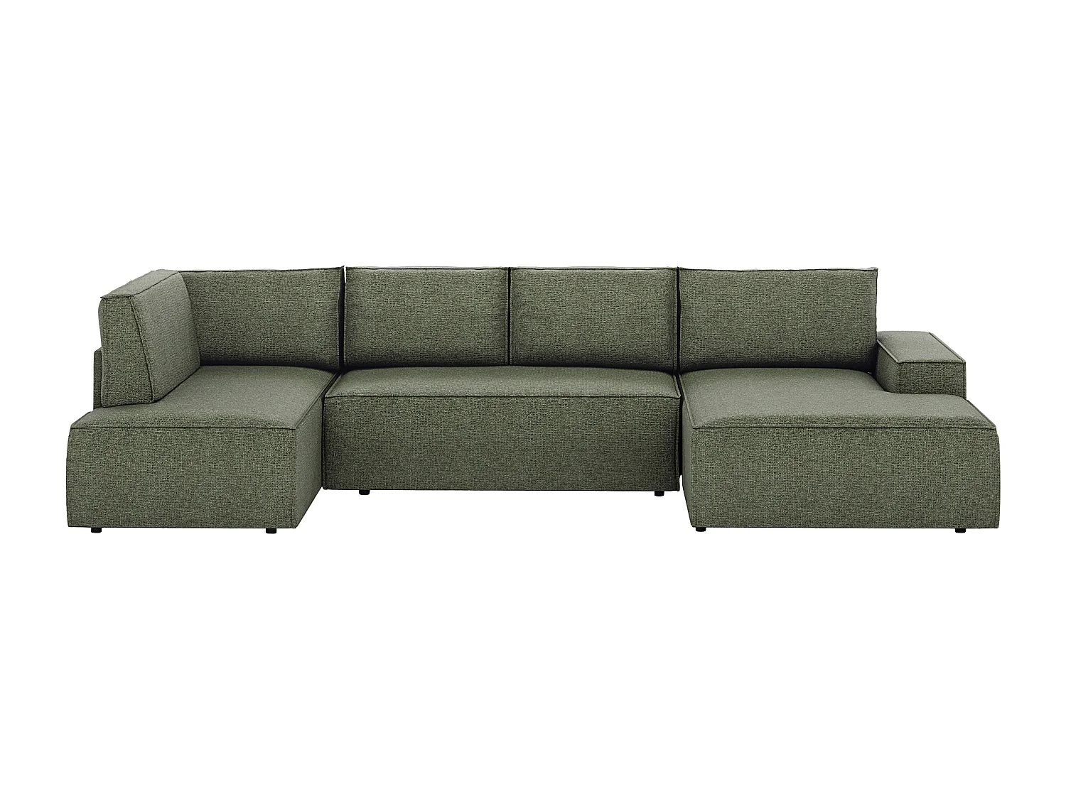 Grote, panoramische slaapbank met hoek rechts in groene textuurstof AMELIA