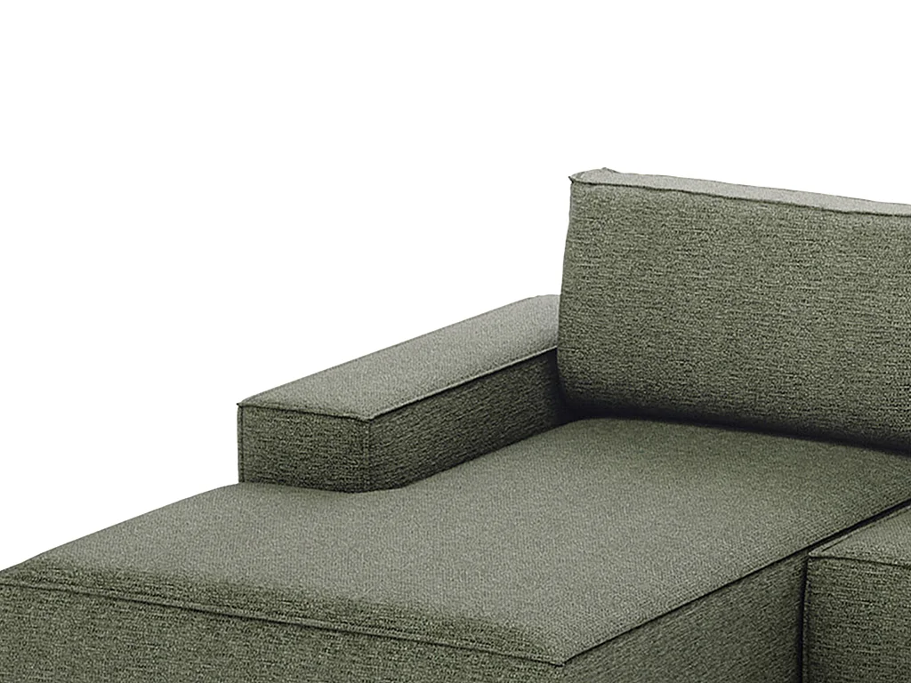 Grand canapé d'angle gauche panoramique convertible en tissu texturé vert AMELIA