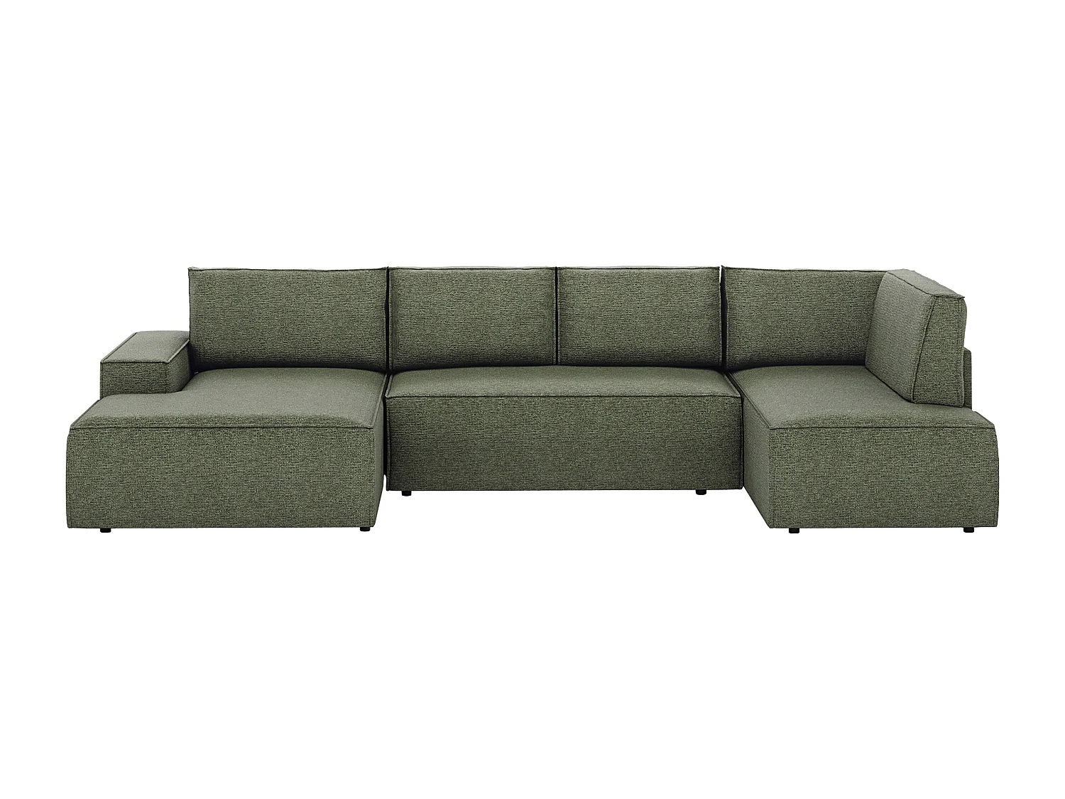 Grand canapé d'angle gauche panoramique convertible en tissu texturé vert AMELIA