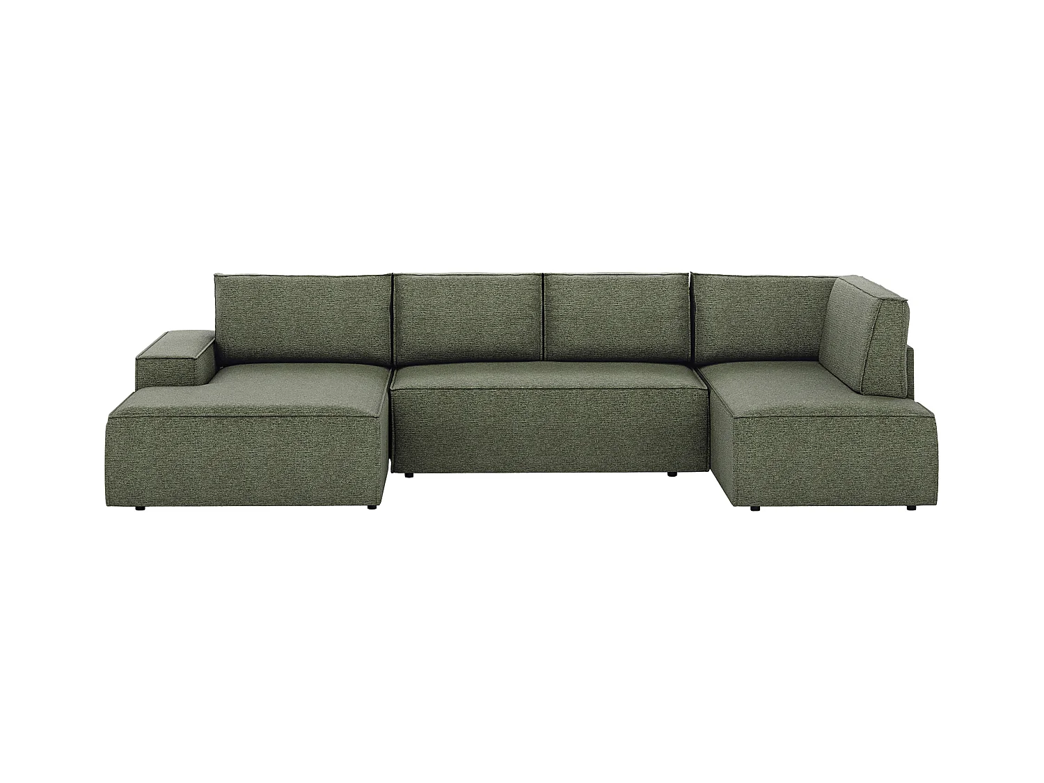 Grand canapé d'angle gauche panoramique convertible en tissu texturé vert AMELIA