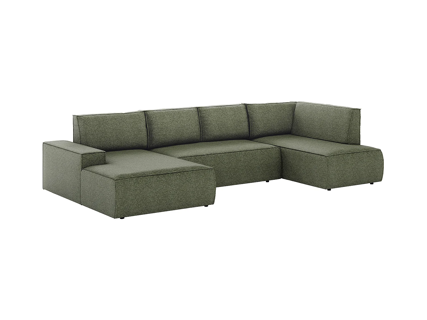 Grand canapé d'angle gauche panoramique convertible en tissu texturé vert AMELIA