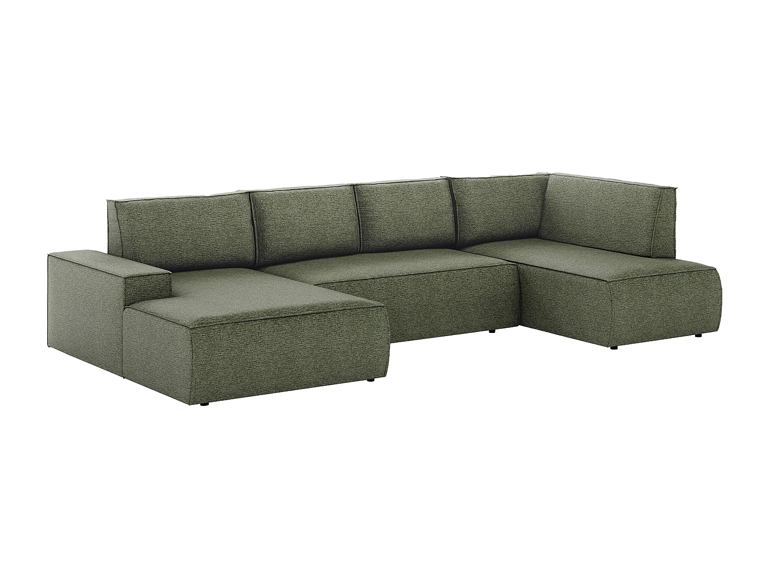 Grand canapé d'angle gauche panoramique convertible en tissu texturé vert AMELIA