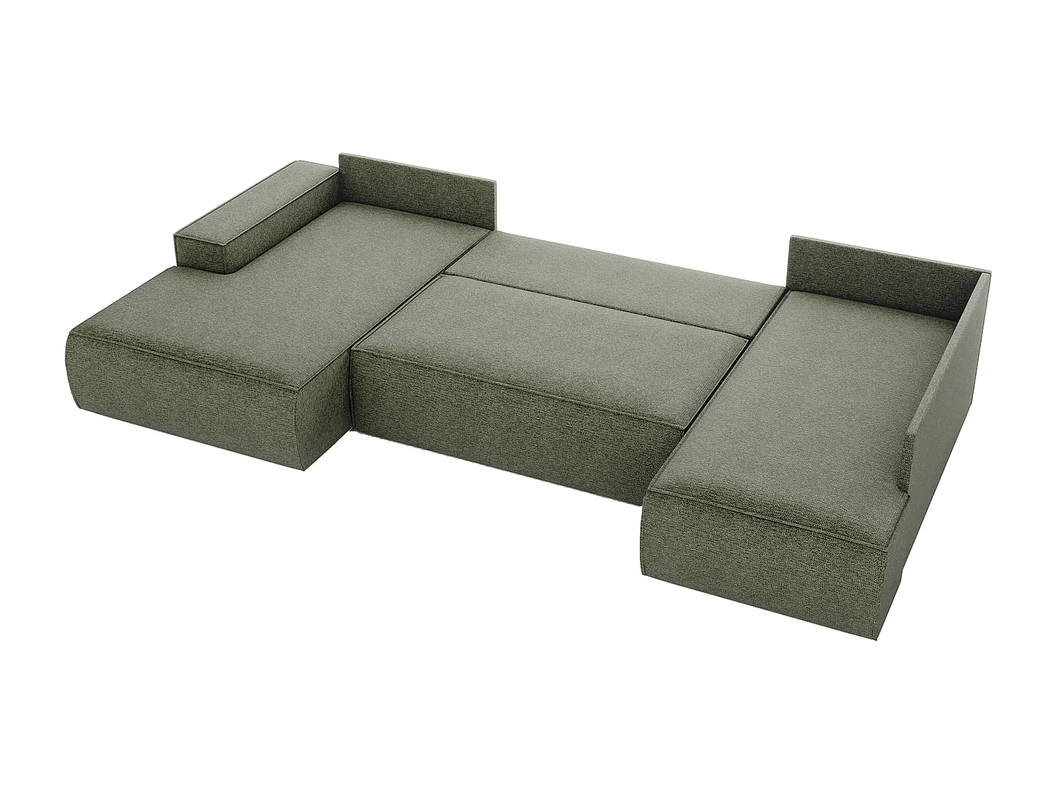 Grand canapé d'angle gauche panoramique convertible en tissu texturé vert AMELIA