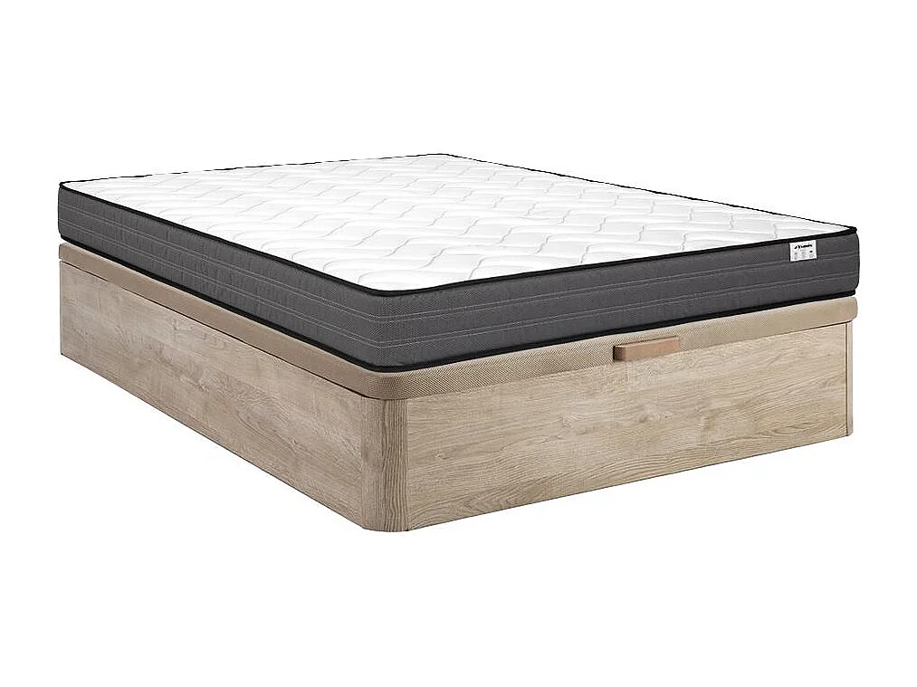 Conjunto 120x200 cm sommier com espaço de arrumação natural claro + colchão de molas ensacadas esp. 20 cm - AMBRACIE de YSMÉE