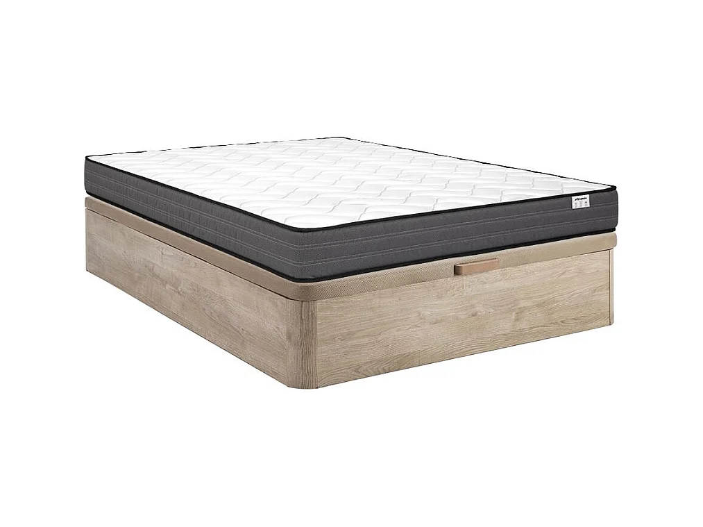 Ensemble 120 x 200 cm sommier coffre naturel clair + matelas ressorts ensachés ép.20cm - AMBRACIE de YSMÉE