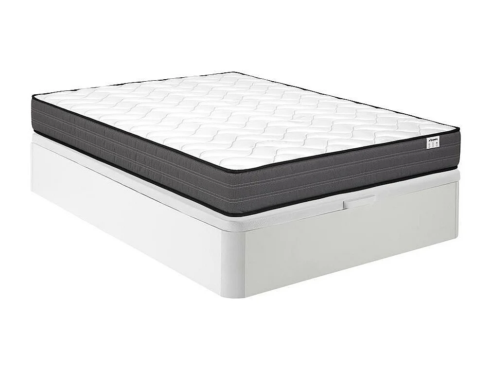 Ensemble 120 x 200 cm sommier coffre blanc + matelas ressorts ensachés ép.20cm - AMBRACIE de YSMÉE