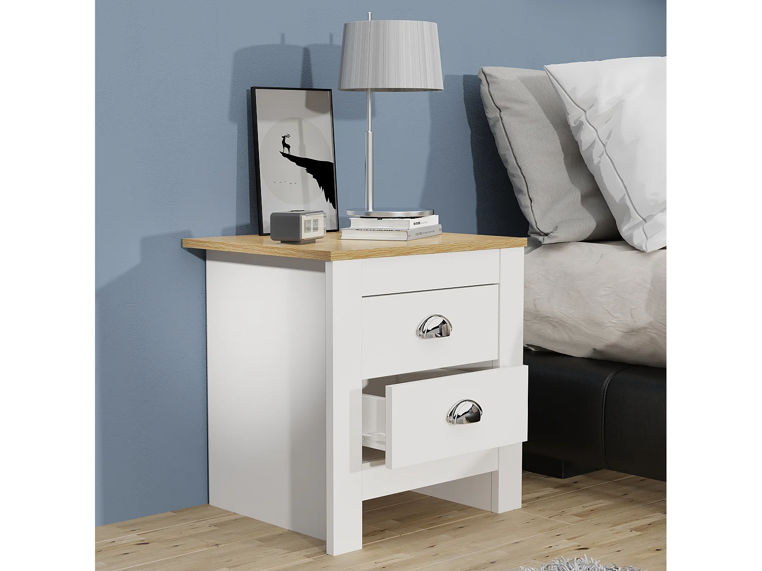 Armário de cabeceira VCM | mesa de cabeceira | mesa de cabeceira | dimensões aprox. A. 48 x L. 45 x P. 40 cm - Balusa (Branco)