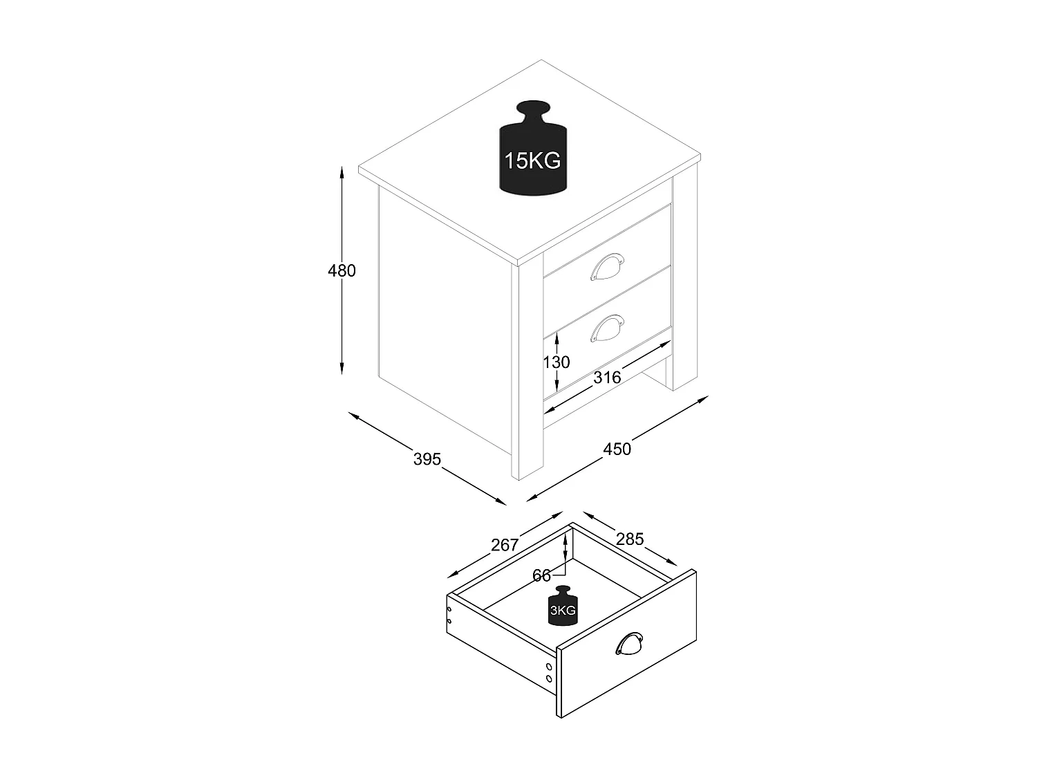 Holz Nachttisch Beistelltisch Schublade Balusa