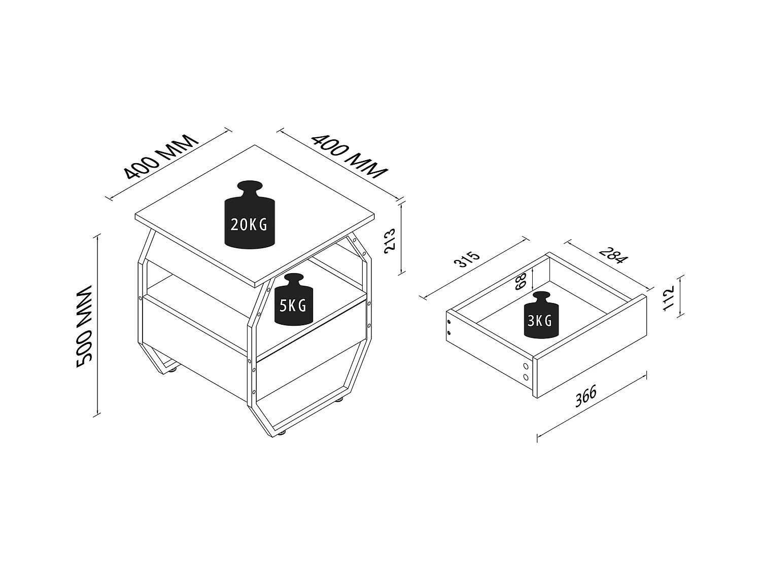 Bijzettafel nachtkastje Aulari S