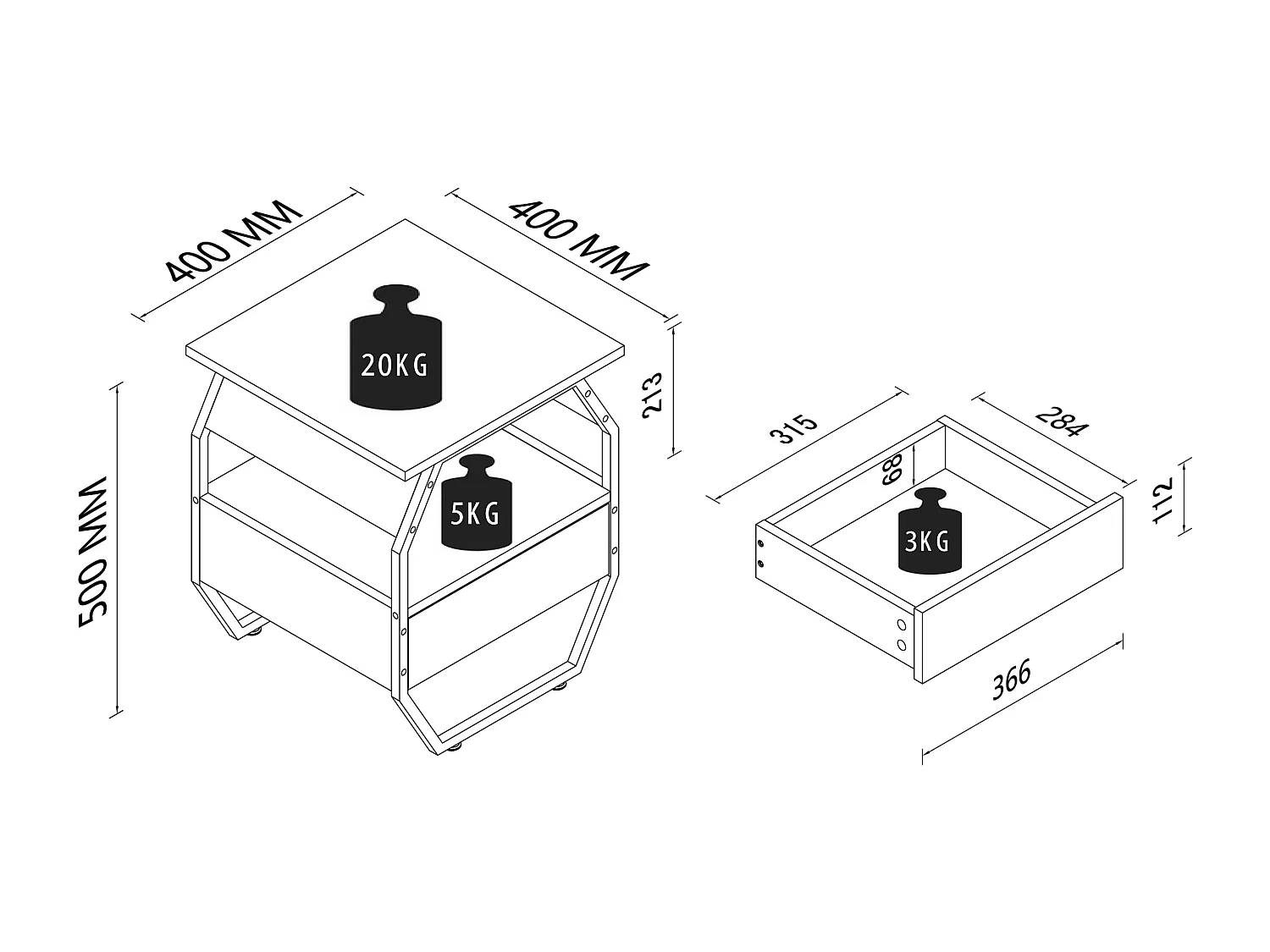 Beistelltisch Nachttisch Schublade Aulari S