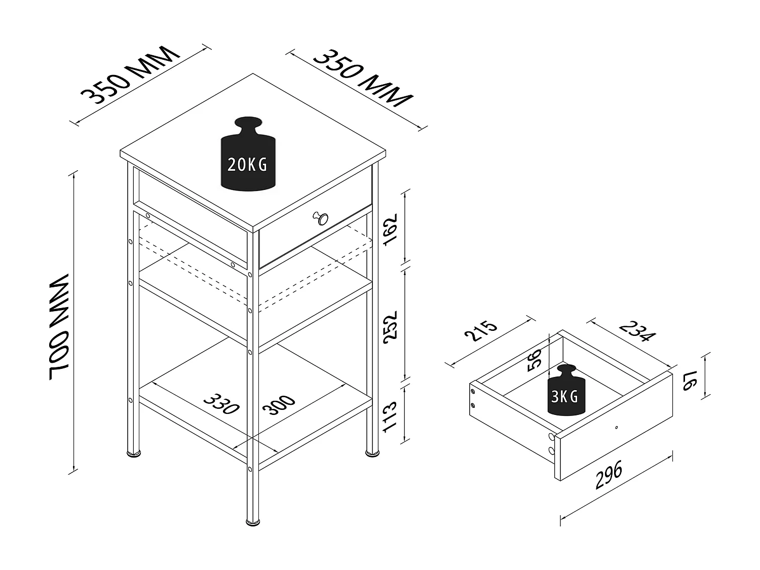 Beistelltisch Nachttisch Schublade Aulari L