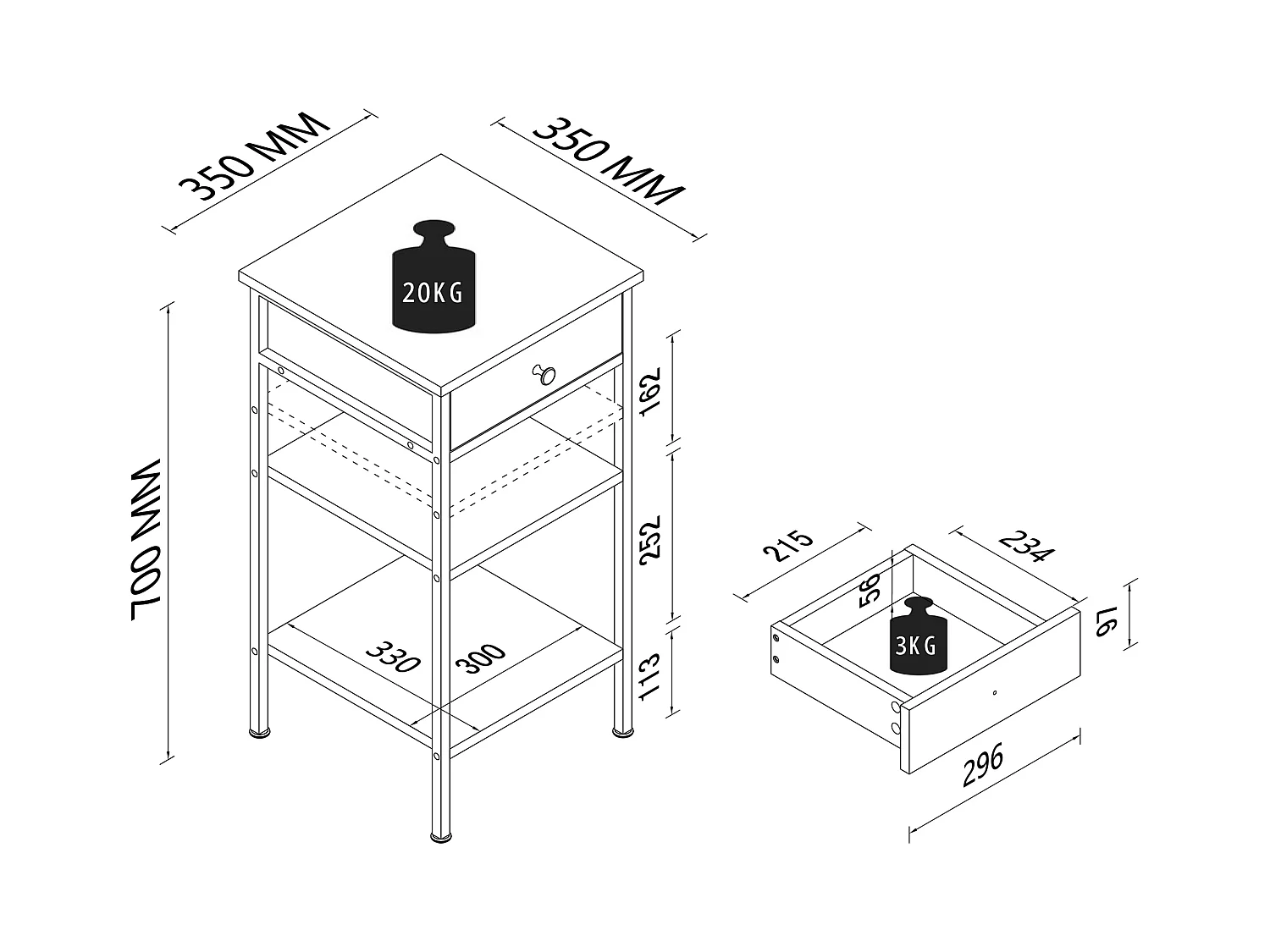 Bijzettafel nachtkastje Aulari L