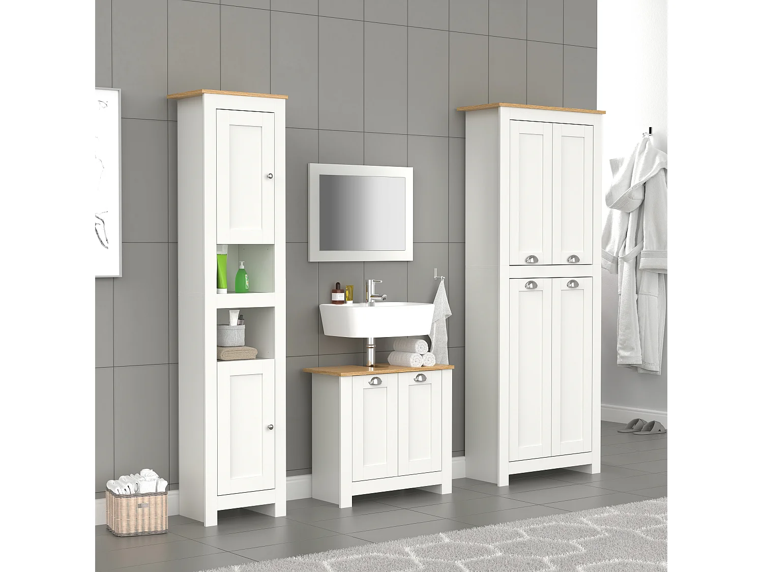 Mobiliário de casa de banho armário alto Balusa Branco A. 180 x L. 42 x P. 30 cm