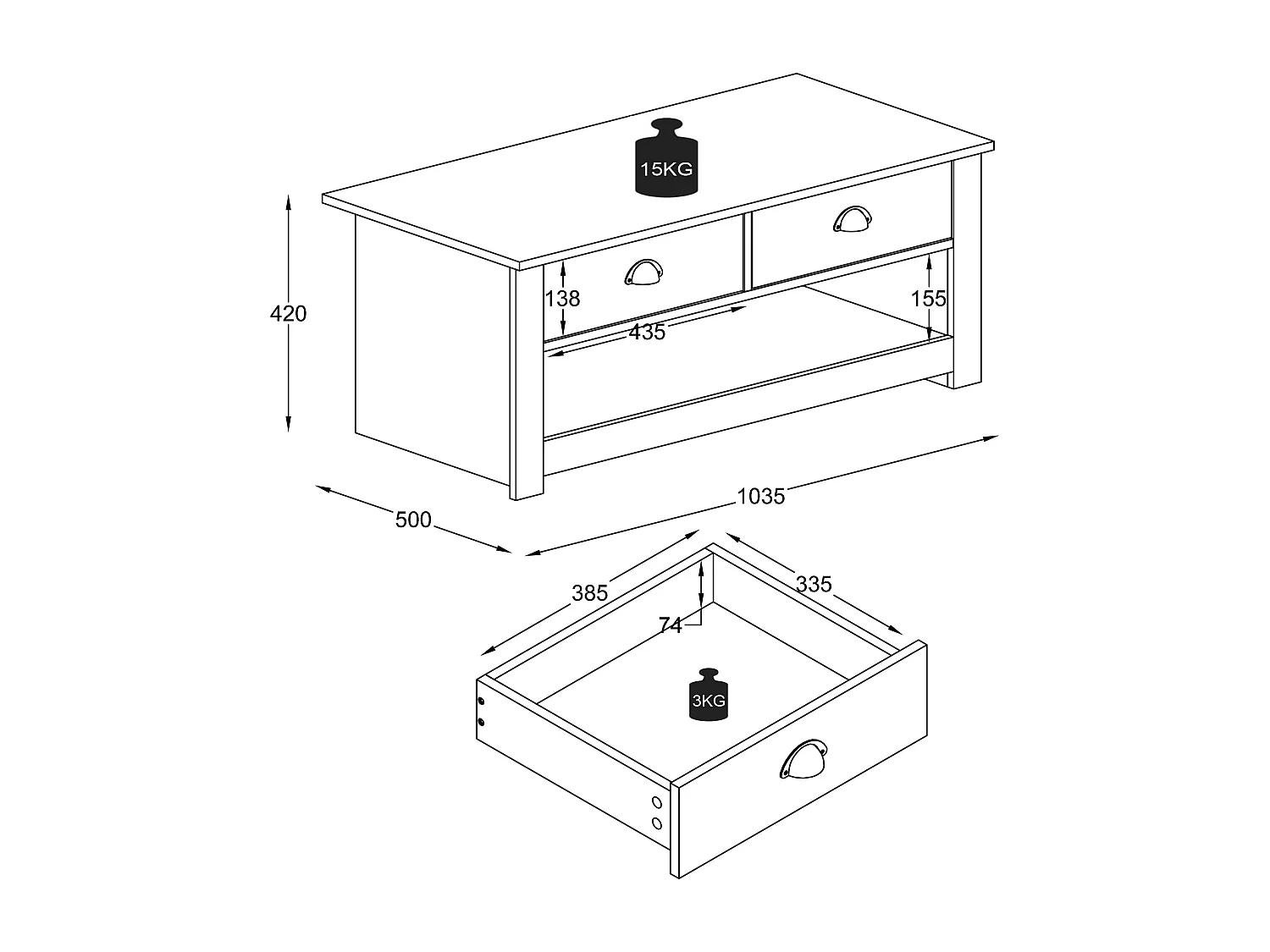 Table basse tiroir Balusa