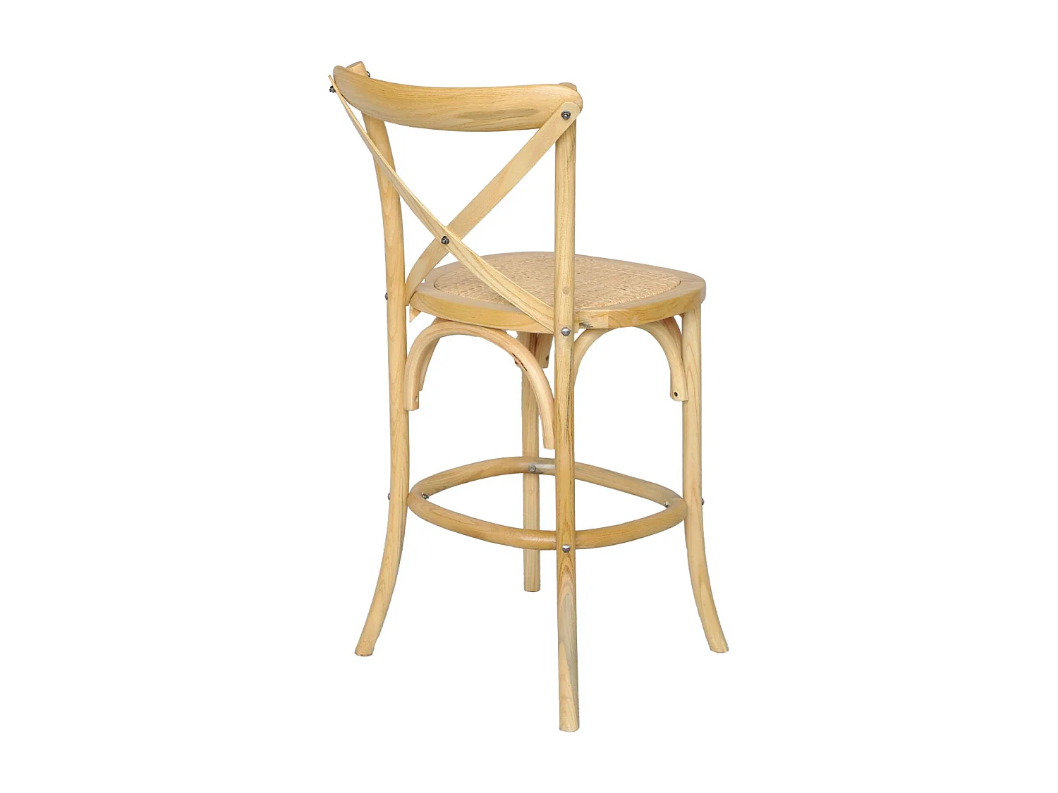Tabouret de bar bistrot vintage en bois naturel avec repose-pieds
