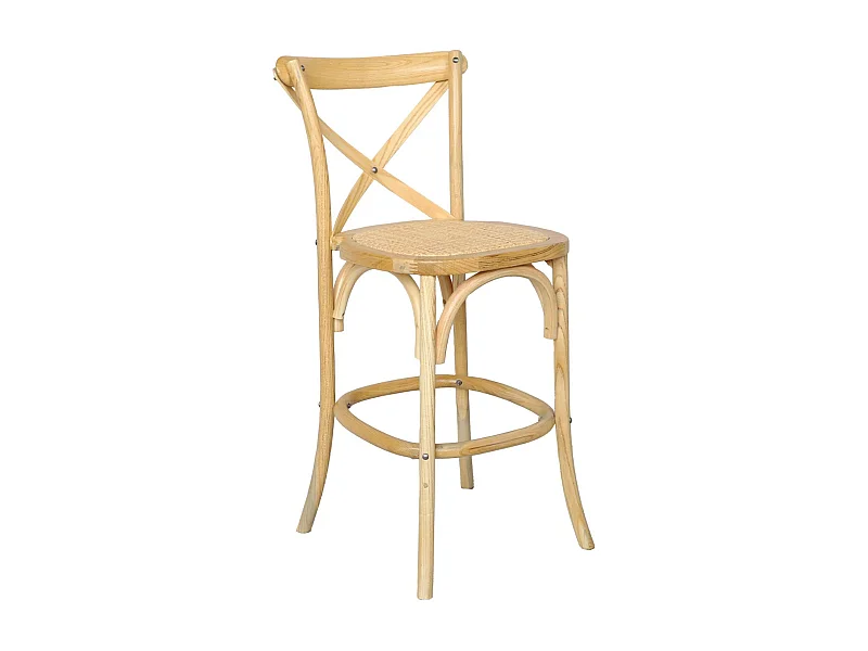 Tabouret de bar bistrot vintage en bois naturel avec repose-pieds