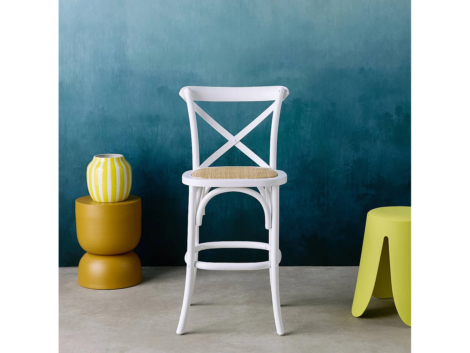 Sillas de bar bistró vintage madera blanco