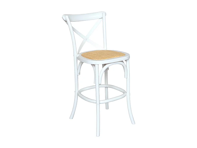 Tabouret de bar bistrot vintage en bois blanc avec repose-pieds