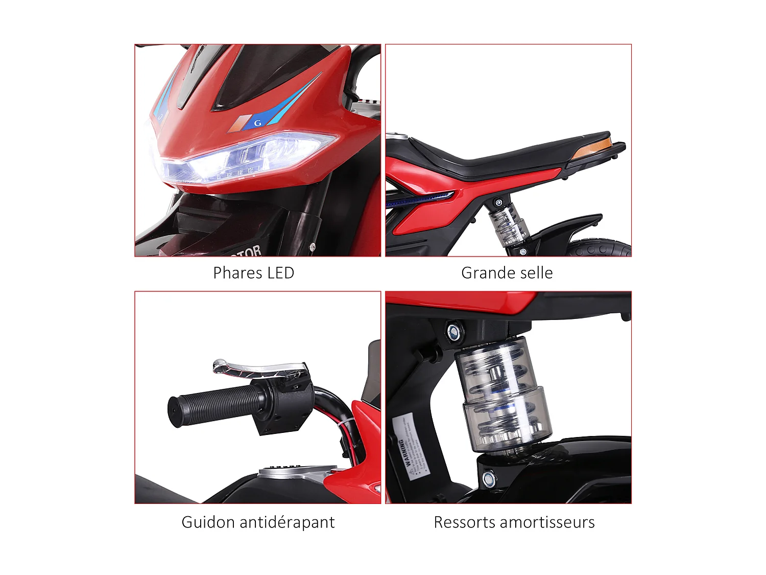 Moto électrique pour enfants 25 W 6 V 3 Km/h effets lumineux et sonores roulettes amovibles rouge