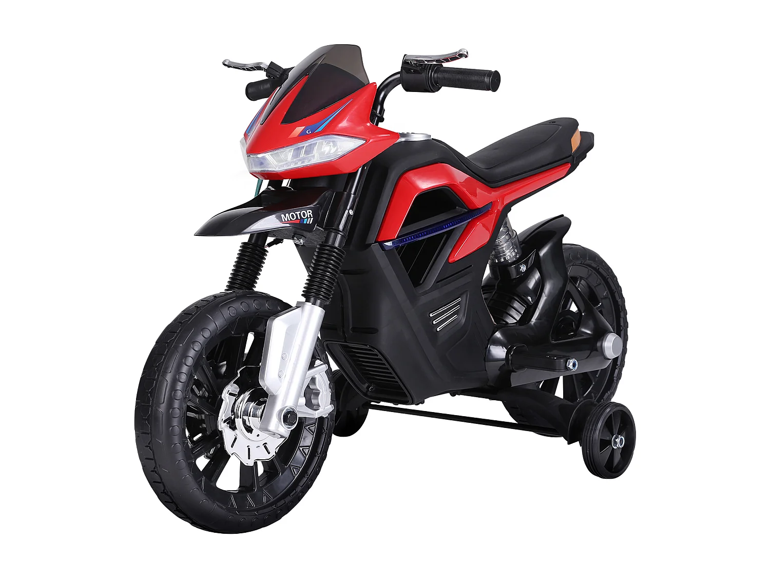 Moto électrique pour enfants 25 W 6 V 3 Km/h effets lumineux et sonores roulettes amovibles rouge