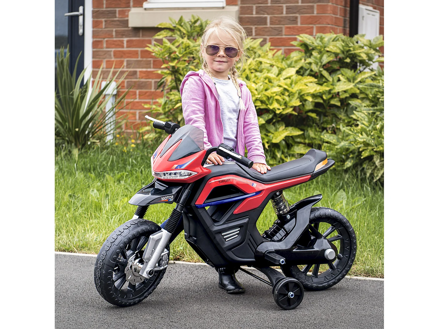 Moto électrique pour enfants 25 W 6 V 3 Km/h effets lumineux et sonores roulettes amovibles rouge