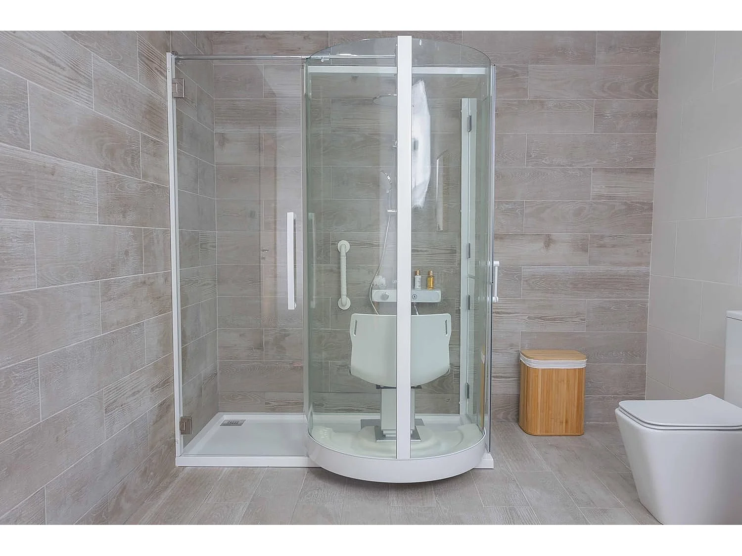 Mampara de Ducha HCS con sistema eléctrico con panel giratorio para personas mayores o movilidad reducida. Rectangular 155x80cm Derecha