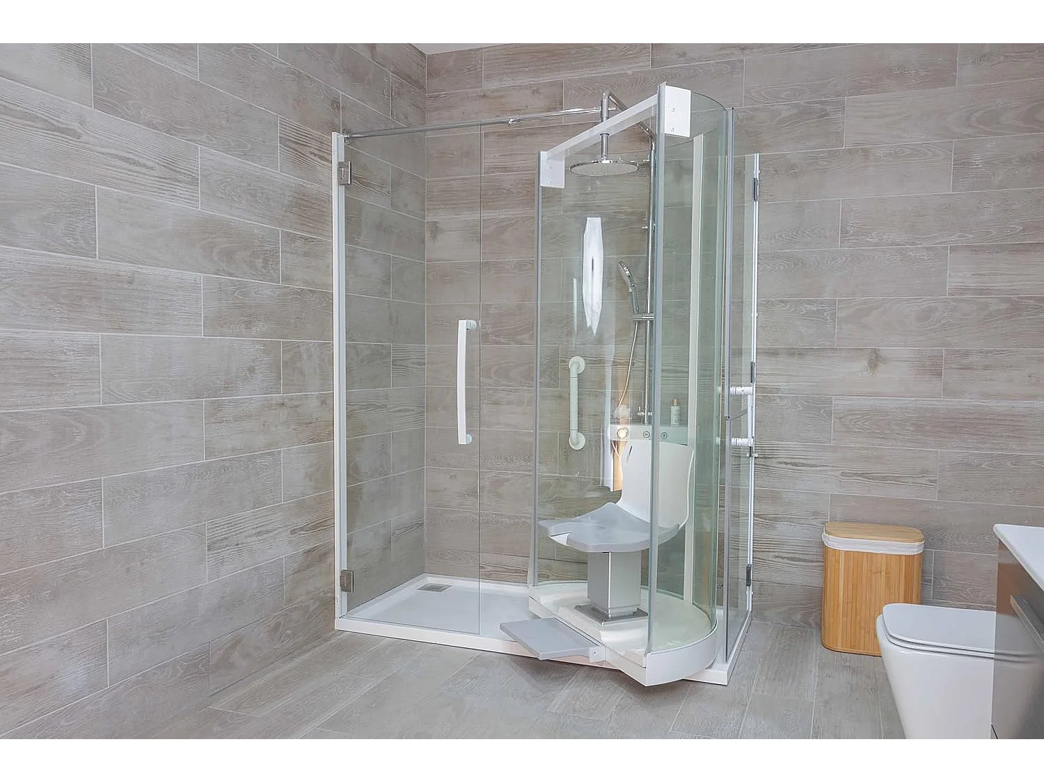 Mampara de Ducha HCS con sistema eléctrico con panel giratorio para personas mayores o movilidad reducida. Rectangular 155x80cm Derecha