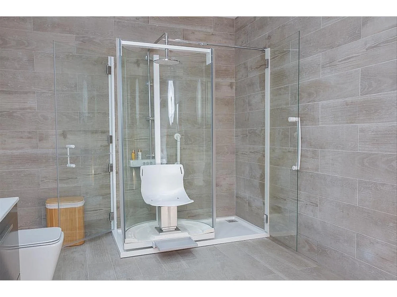 Mampara de Ducha HCS con sistema eléctrico con panel giratorio para personas mayores o movilidad reducida. Rectangular 155x80cm Izquierda