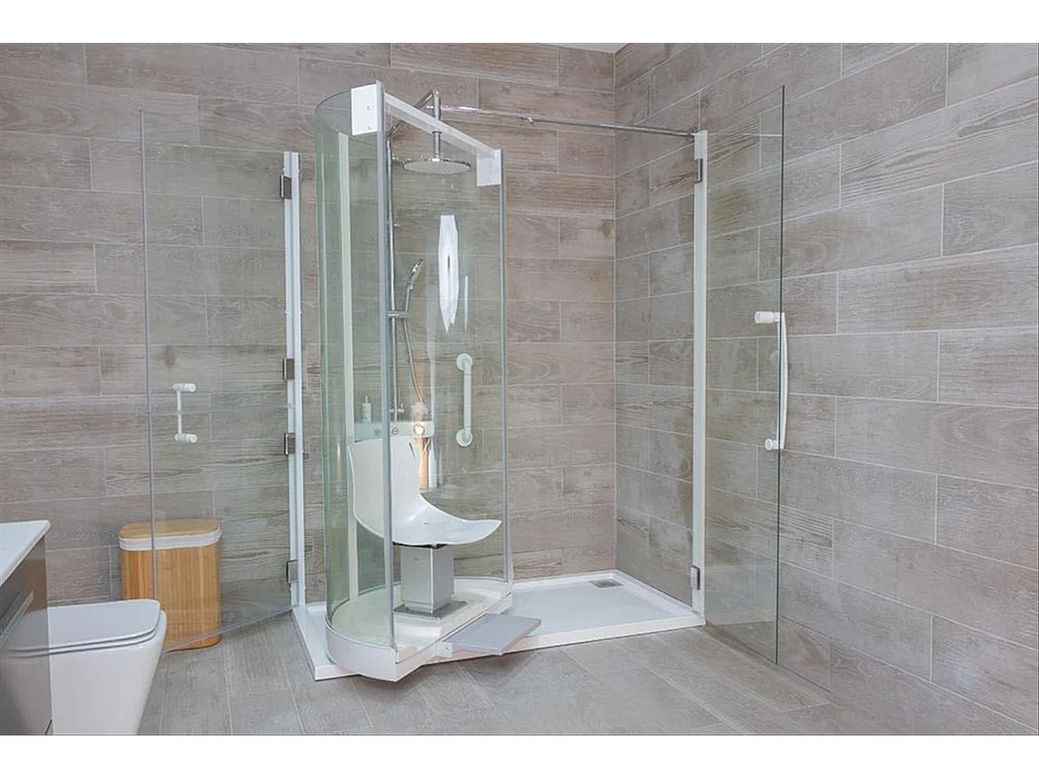 Mampara de Ducha HCS con sistema eléctrico con panel giratorio para personas mayores o movilidad reducida. Rectangular 155x80cm Izquierda