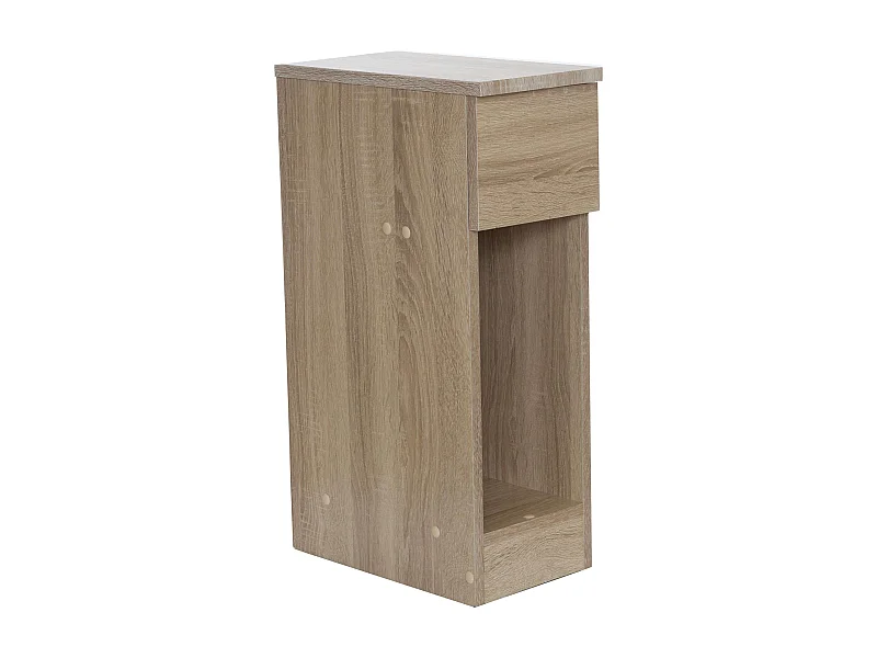 Mesa de cabeceira fina para quarto, estilo natural, carvalho claro, 1 gaveta, 1 furo, 60x35x24