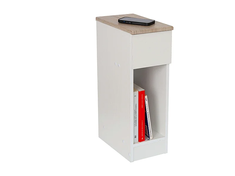 DUPI Mesita de Noche Estrecha Slim para Espacios reducidos. Optimiza el Almacenamiento y Ofrece funcionalidad. (Blanco/Taupe)