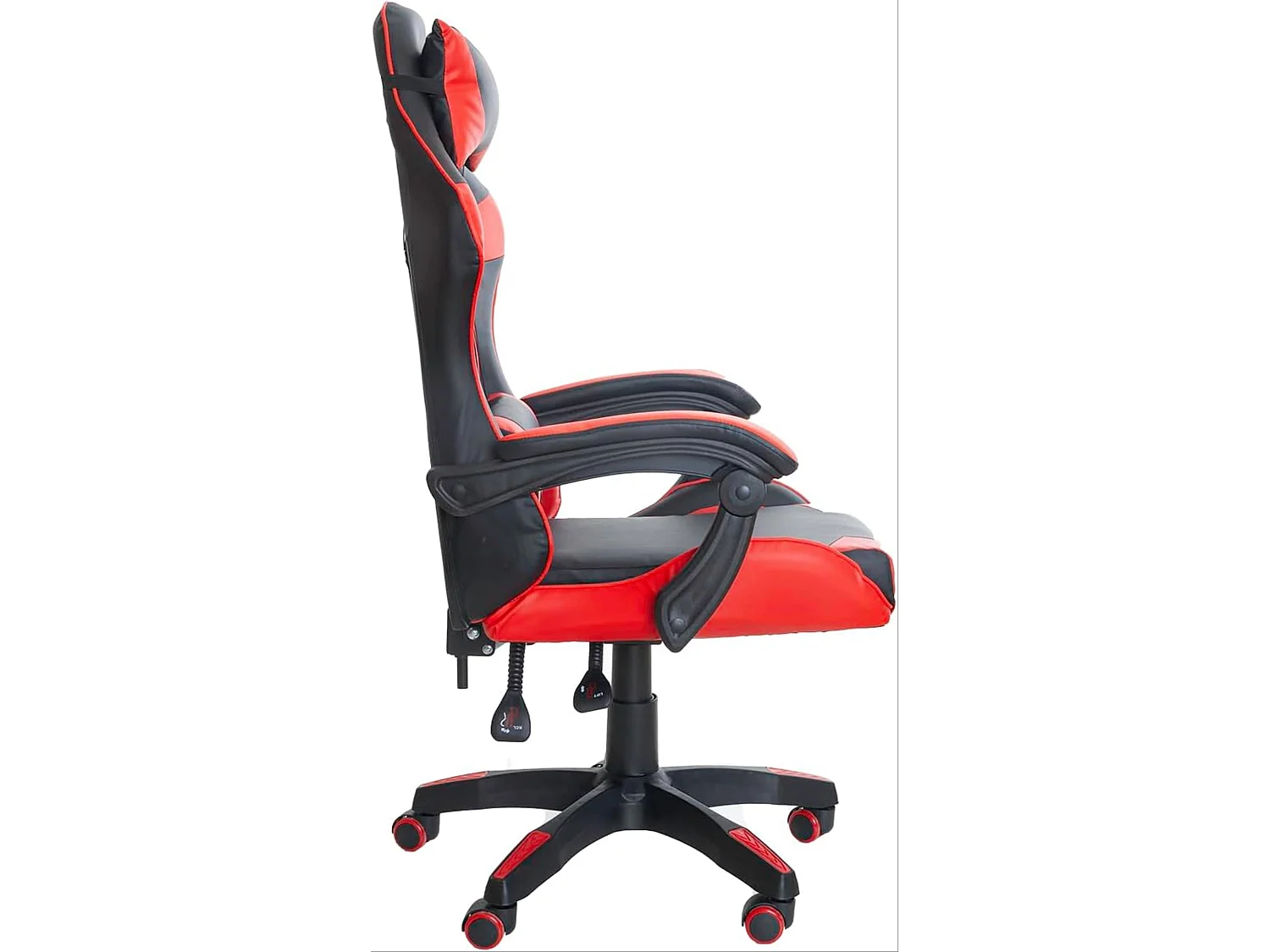 Cadeira gamer moderna Koe vermelha/preta com almofada lombar e apoios de braços 64 cm