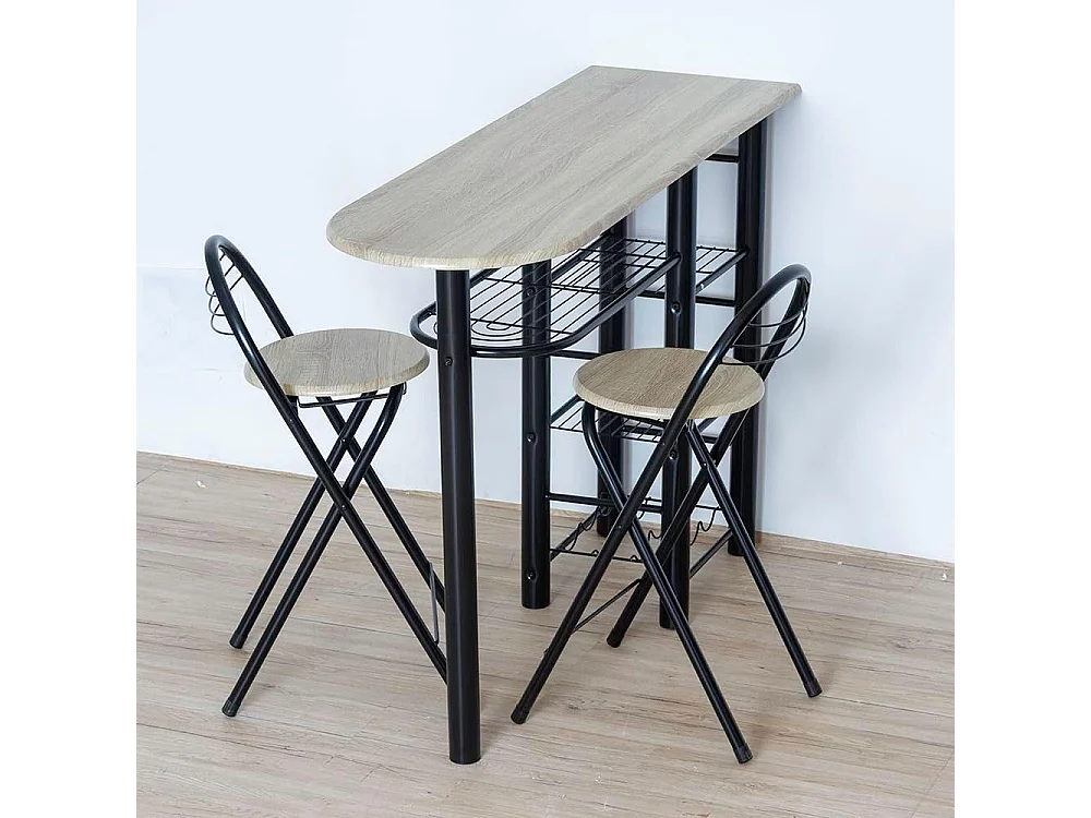 DUPI Conjunto Mesa de Cocina BAR + 2 Taburetes Plegables (Taupe/Negro)