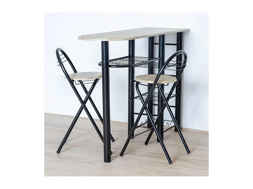 DUPI Conjunto Mesa de Cocina BAR + 2 Taburetes Plegables (Taupe/Negro)
